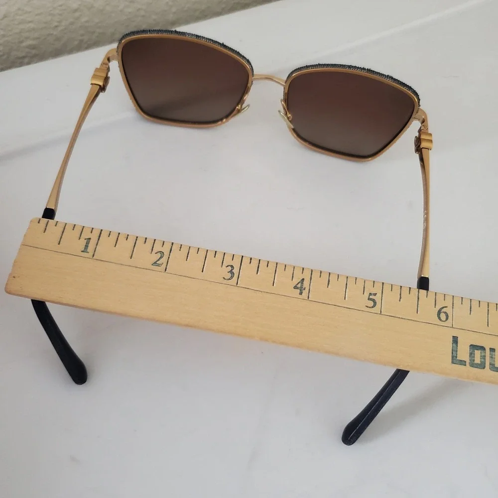 Chanel 4222 Gold Navy Denim Polarized Square Sunglasses Women CC Logo Italy